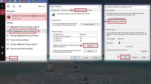 Tắt chức năng System Restore trên Windows 10