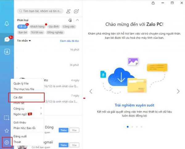 Thao tác khôi phục tin nhắn Zalo trên máy tính PC 