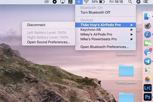 Kiểm tra pin AirPods qua MacBook
