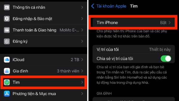 Gạt để tắt Find My iPhone