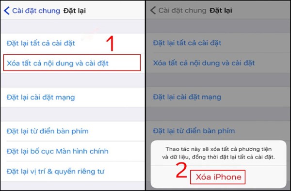 Chọn Xóa tất cả nội dung và cài đặt