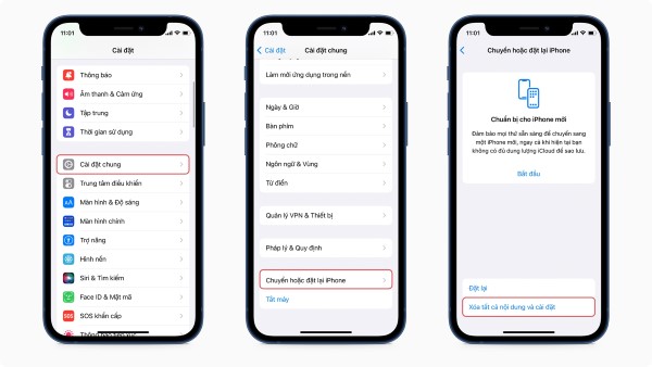 Tiến hành đặt lại cài đặt gốc iPhone