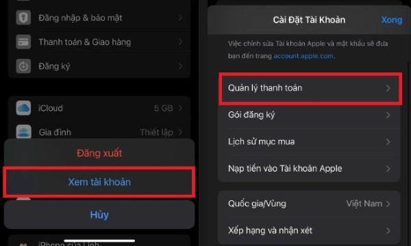 Chọn Quản lý phương thức thanh toán