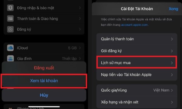 Chọn Lịch sử mục mua