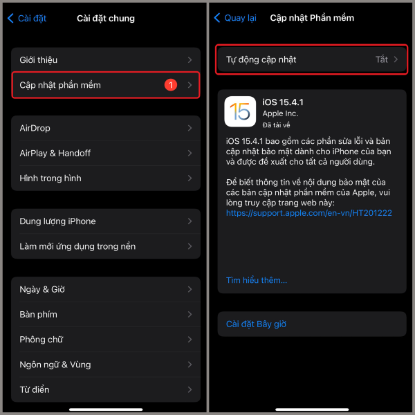 Nhấn chọn Cập nhật phần mềm
